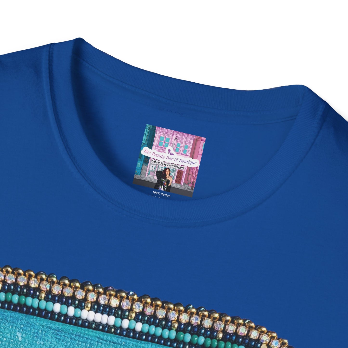 Rez Beauty Bar Beaded Acrylic Tatoosh Island Painting Tee