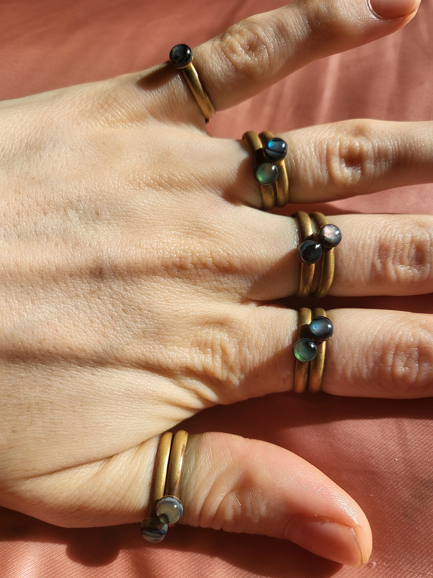 Copper Abalone Rings Adjustable